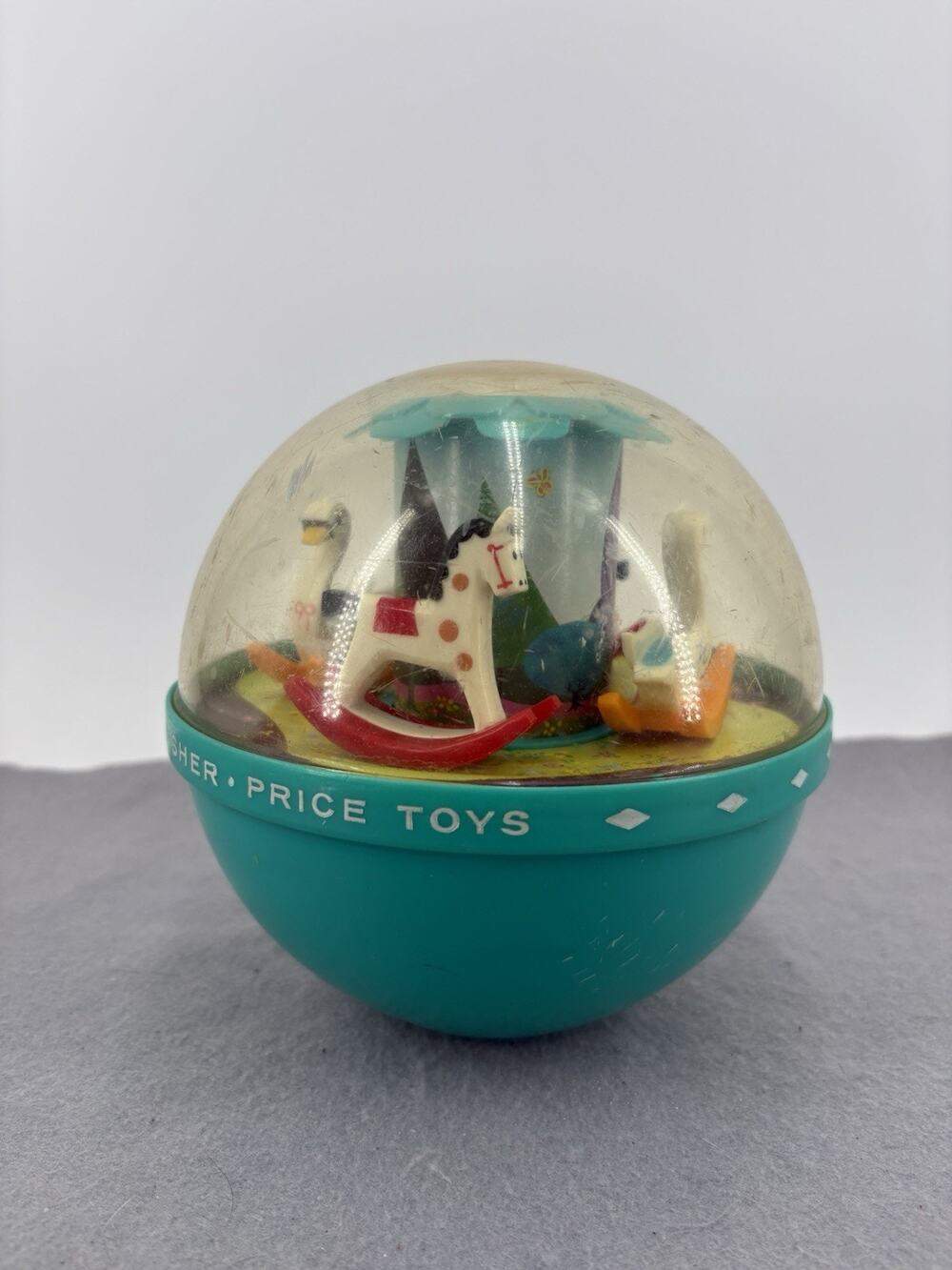 Vintage 1966 Fisher Price Roly Poly Chime Ball 165 Rocking Horses Swans Baby Toy